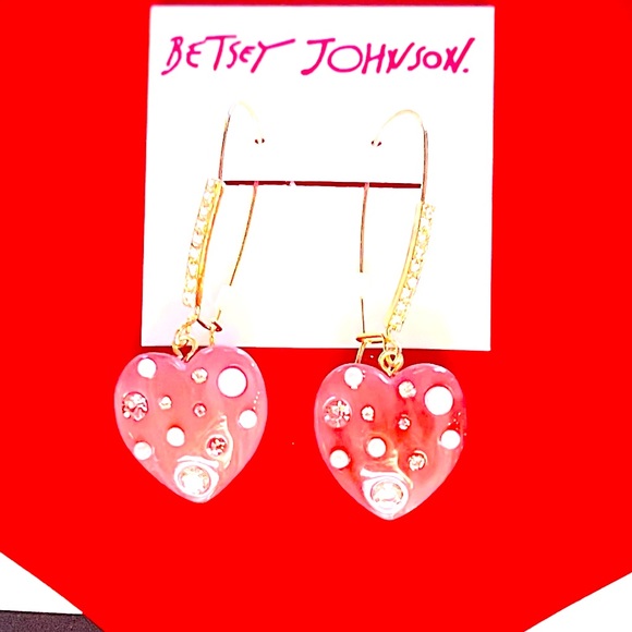 New Betsey Johnson Stone Heart Dangle Earrings - Picture 9 of 15